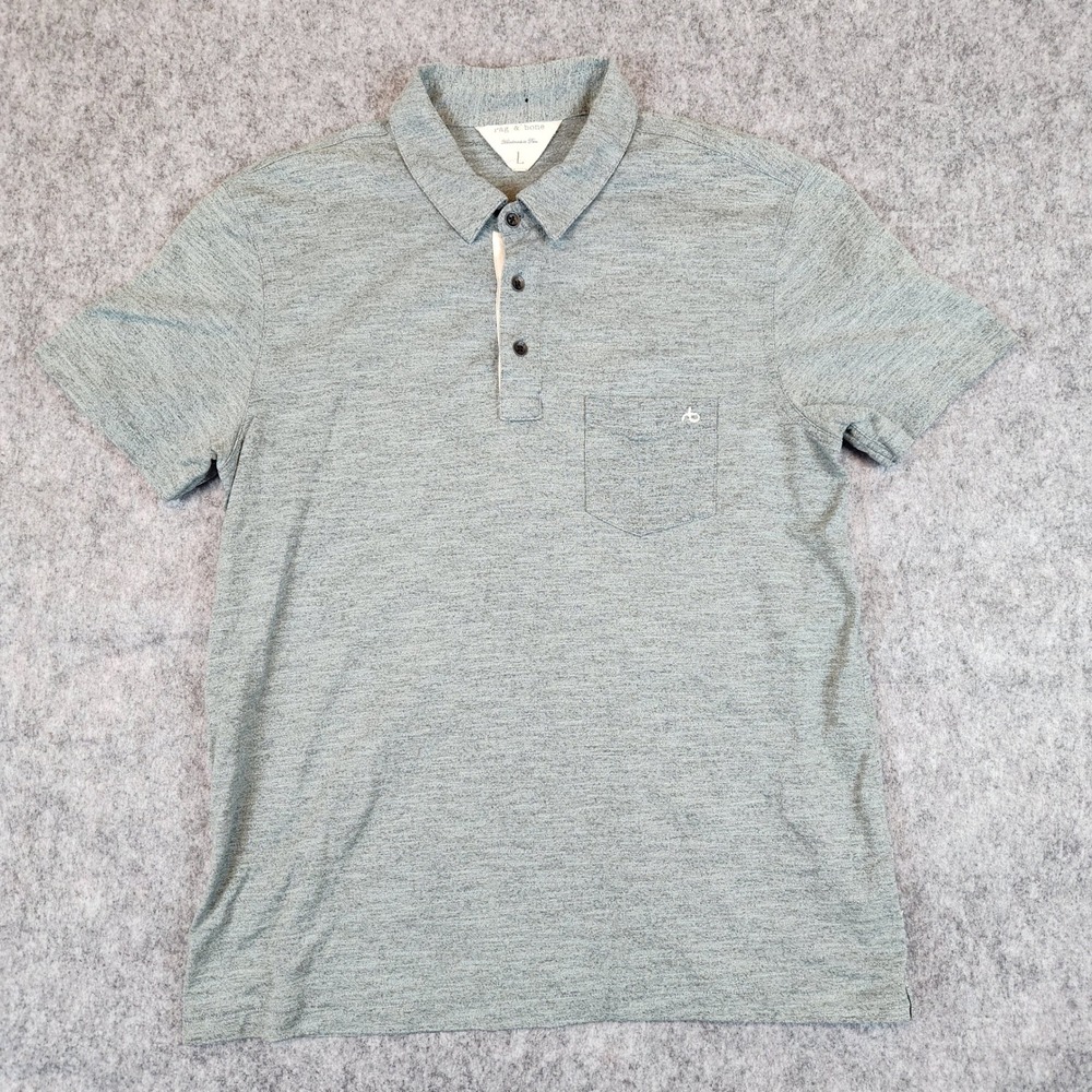 Rag and Bone Polo Shirt Men L Grey Short Sleeve Embroidered Casual Designer Top - Picture 2 of 11